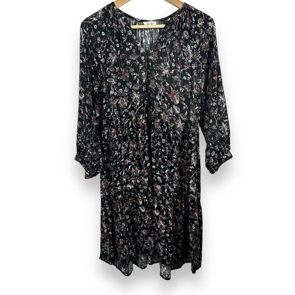 Anna Kay Women's Size M Dark Floral Mini Dress Long‎ Sleeve Cinched Waist